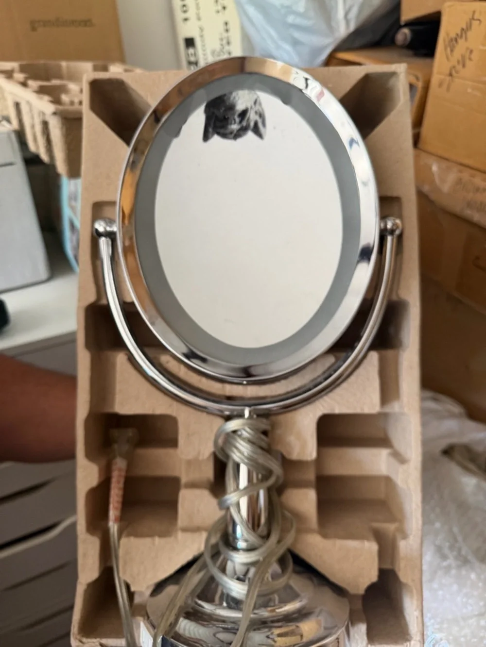 Illuminated Double-Sided Vanity Mirror - Silver
